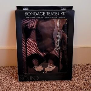 Bondage Teaser Kit - blindfold, riding crop, furry cuffs, feather crop, beaded